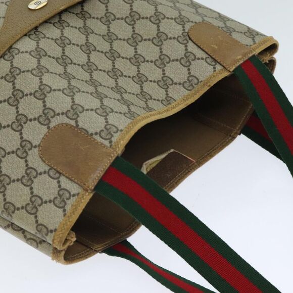 Pre Loved GUCCI GG Supreme Web Sherry Line Tote Bag PVC Leather Beige 39 02 003 - Picture 6 of 8